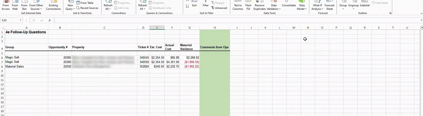 Work Ticket Variance